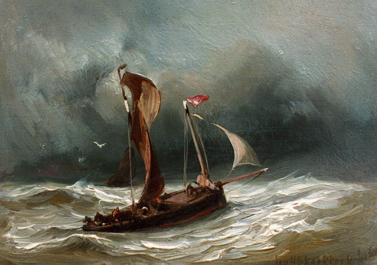 Koekkoek J.H.B.  | Johannes Hermanus Barend 'Jan H.B.' Koekkoek, Shipping on choppy waters, Öl auf Holz 9,5 x 12,0 cm, signed l.r.