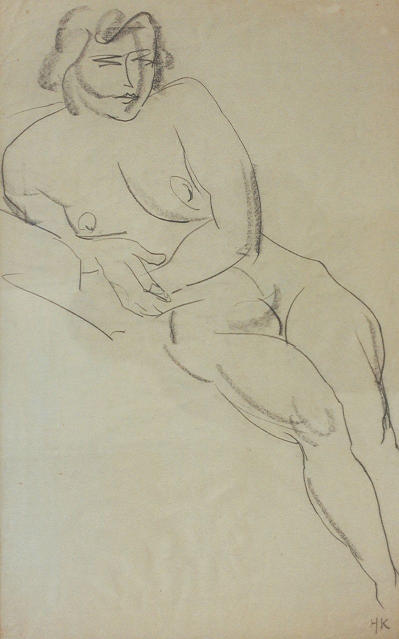 Kuijten H.J.  | Henricus Johannes 'Harrie' Kuijten, Female nude, Kreide auf Papier 59,0 x 36,3 cm, signed l.r. with initials