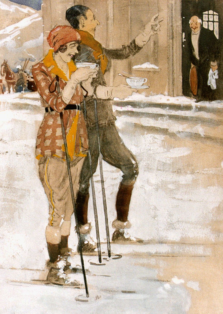 Hem P. van der | Pieter 'Piet' van der Hem, Après-ski, Gouache auf Papier 44,1 x 31,4 cm, signed l.l.