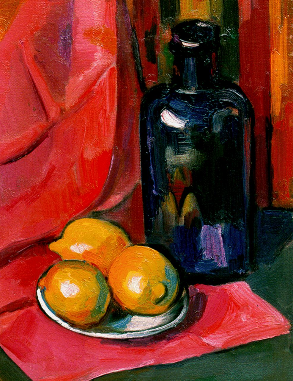 Wiegman M.J.M.  | Mattheus Johannes Marie 'Matthieu' Wiegman, A still life with a bottle and three lemons, Öl auf Leinwand 40,0 x 30,0 cm, signed l.r.