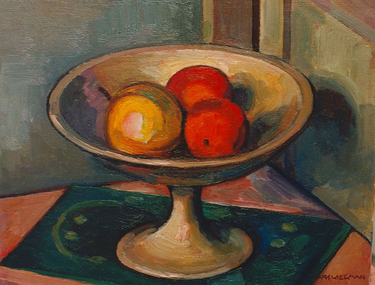 Wiegman M.J.M.  | Mattheus Johannes Marie 'Matthieu' Wiegman, A still life with apples in a bowl, Öl auf Leinwand 40,0 x 50,0 cm, signed l.r.