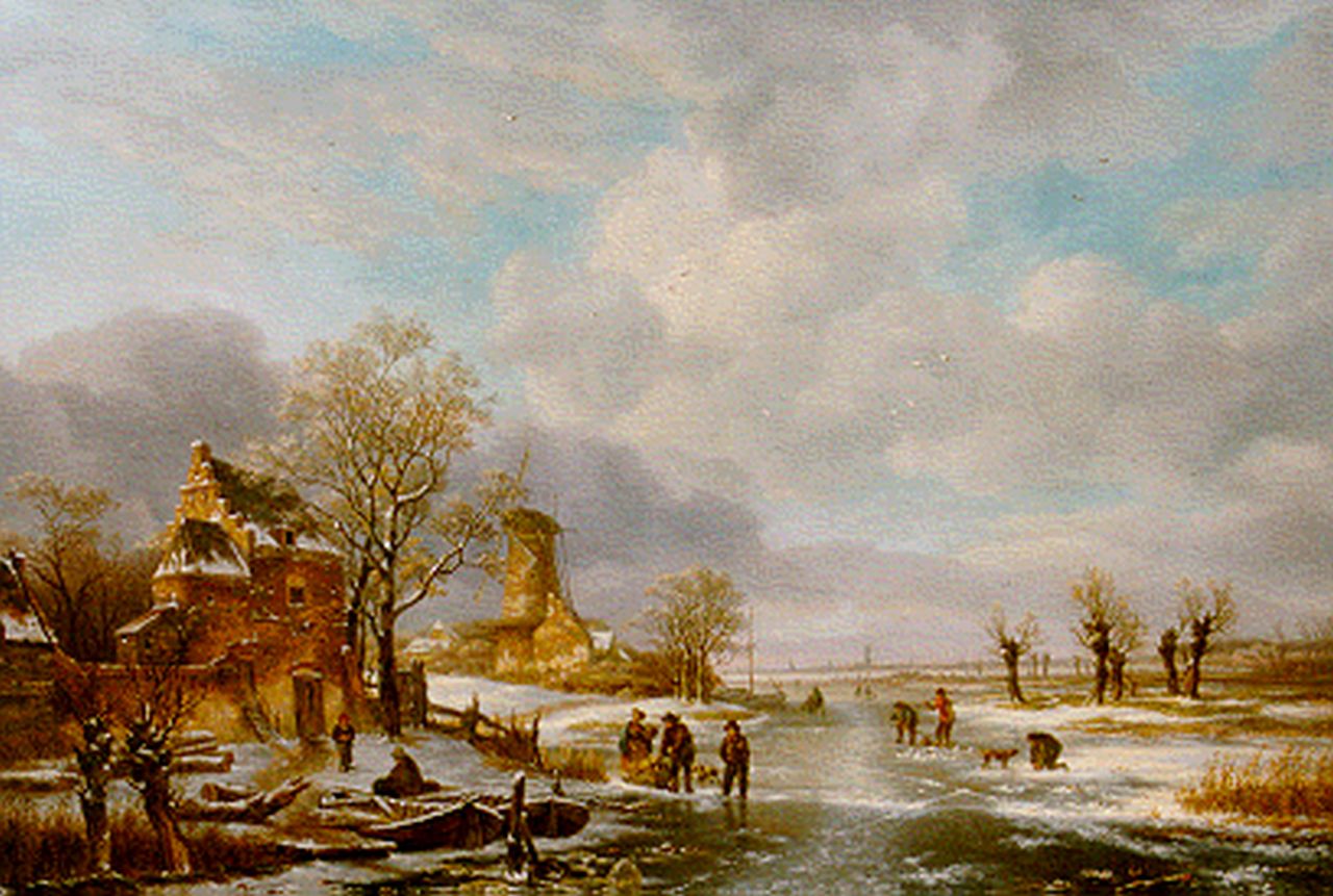 Anthony Jacobus Offermans | A winter landscape with Rotterdam in the distance, Öl auf Holz, 52,0 x 76,5 cm, signed l.l.