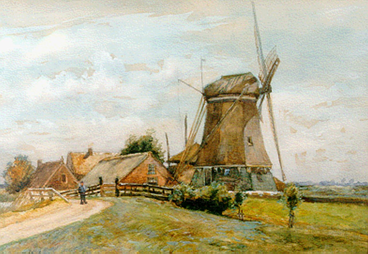 Koekkoek G.J.  | Gerardus Johannes 'Gerard' Koekkoek, Mühle in Polderlandschaft, Aquarell auf Papier 34,0 x 48,0 cm, Unterzeichnet l.u. und datiert 1901