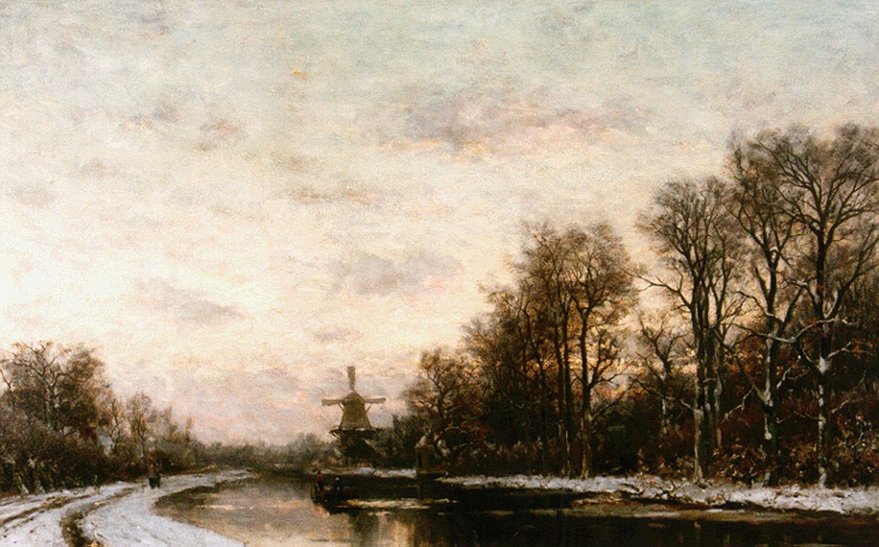 Rossum du Chattel F.J. van | Fredericus Jacobus van Rossum du Chattel, A snow-covered landscape, a windmill in the distance, Öl auf Leinwand 77,2 x 112,4 cm, signed l.l.