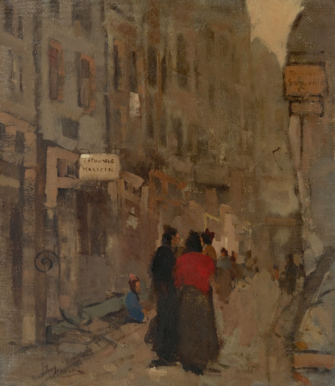 Rijlaarsdam J.  | Jan Rijlaarsdam, Straße mit Figuren, Öl auf Leinwand 60,3 x 51,4 cm, Unterzeichnet u.l.