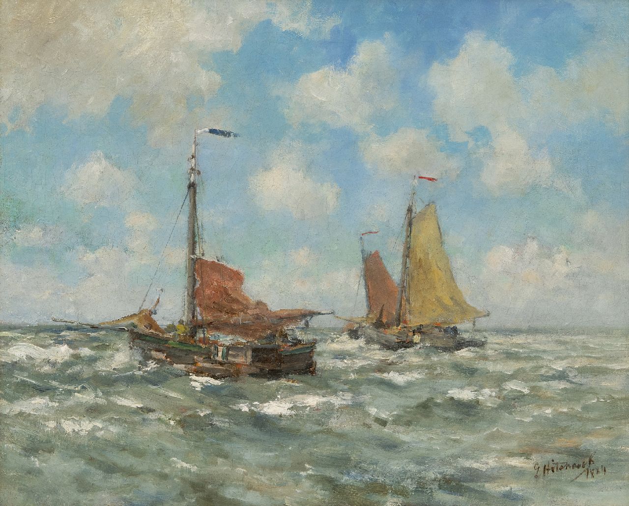 Hitchcock G.  | George Hitchcock | Gemälde zum Verkauf angeboten | Fischerboote bei Egmond, Öl auf Leinwand 40,7 x 51,0 cm, Unterzeichnet u.r. und datiert 1884