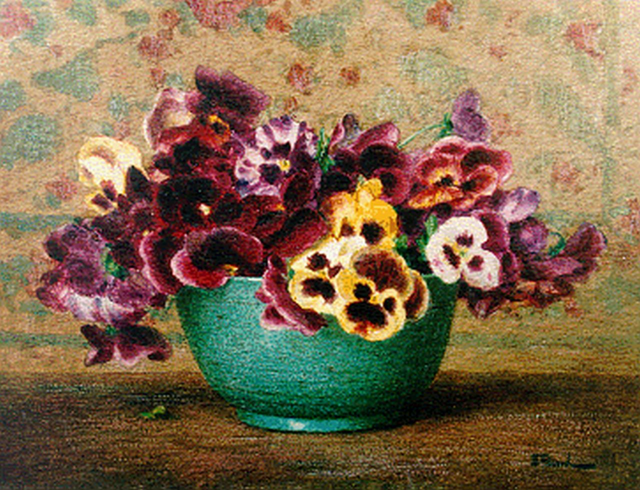Filliard E.  | Ernest Filliard, Violets in a green bowl, Aquarell auf Papier 26,0 x 34,0 cm, signed l.r.