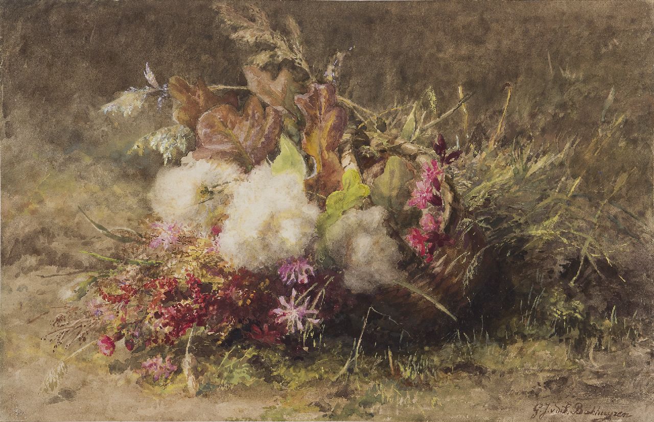 Sande Bakhuyzen G.J. van de | 'Gerardine' Jacoba van de Sande Bakhuyzen | Aquarelle und Zeichnungen zum Verkauf angeboten | Herbststrauss, Aquarell auf Papier 33,8 x 52,3 cm, Unterzeichnet u.r.