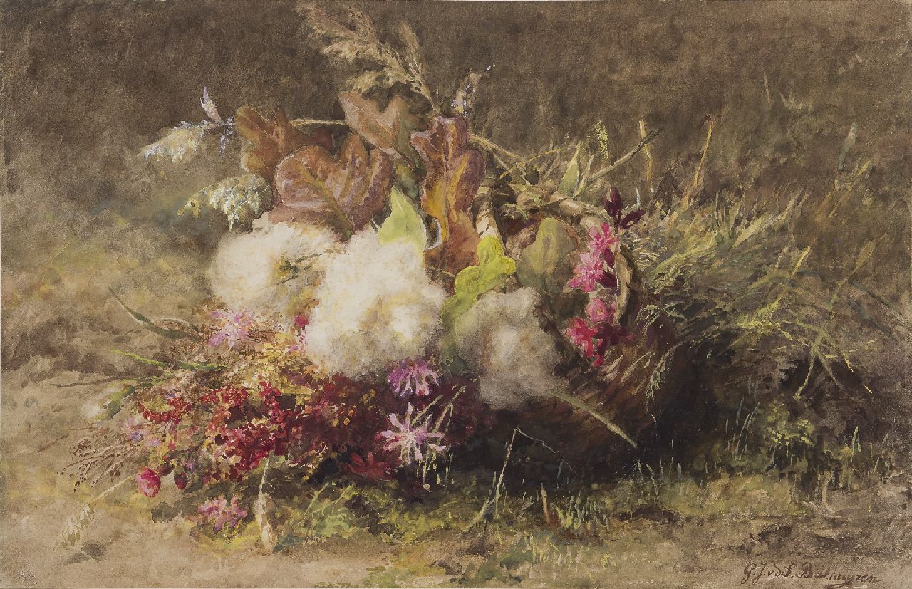 Sande Bakhuyzen G.J. van de | 'Gerardine' Jacoba van de Sande Bakhuyzen | Aquarelle und Zeichnungen zum Verkauf angeboten | Herbststrauss, Aquarell auf Papier 33,8 x 52,3 cm, Unterzeichnet u.r.