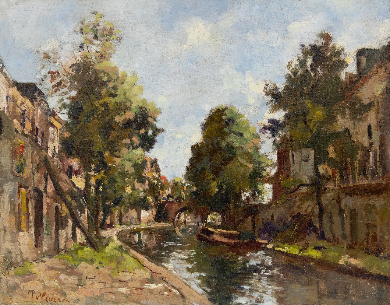 Vuuren J. van | Jan van Vuuren, Blick auf die Werften an der Oude Gracht in Utrecht, Öl auf Leinwand 40,5 x 50,5 cm, Unterzeichnet u.l.