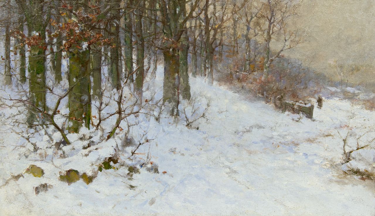 Eickelberg W.H.  | Willem Hendrik Eickelberg | Gemälde zum Verkauf angeboten | Figur in einer verschneiten Landschaft, Öl auf Leinwand 59,8 x 102,2 cm