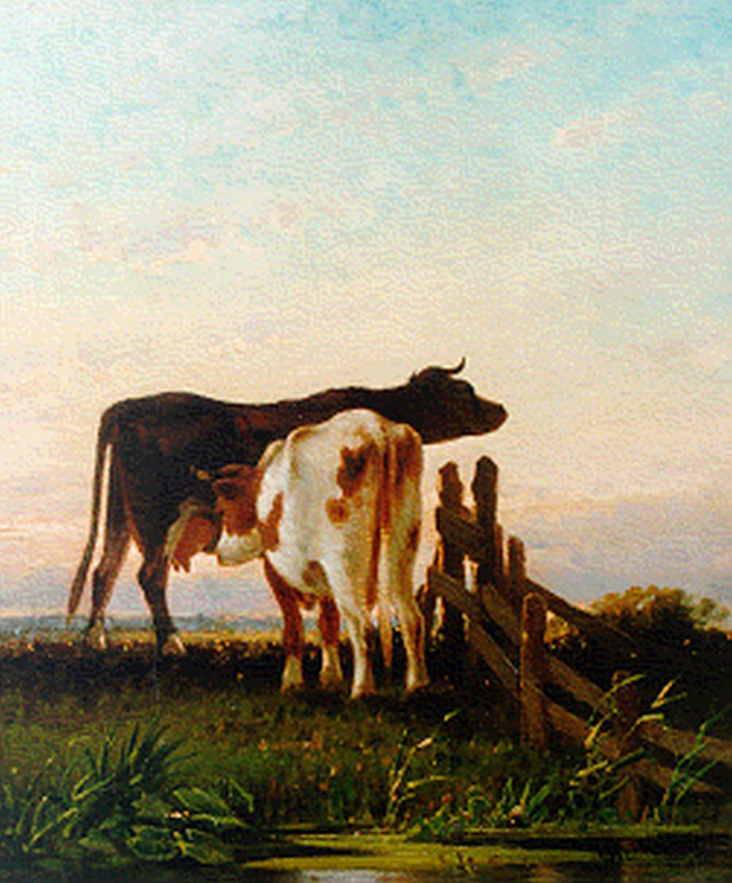 Westerbeek C.  | Cornelis Westerbeek, Cows by a fence, Öl auf Holz 42,5 x 36,5 cm, signed l.r. und dated '81