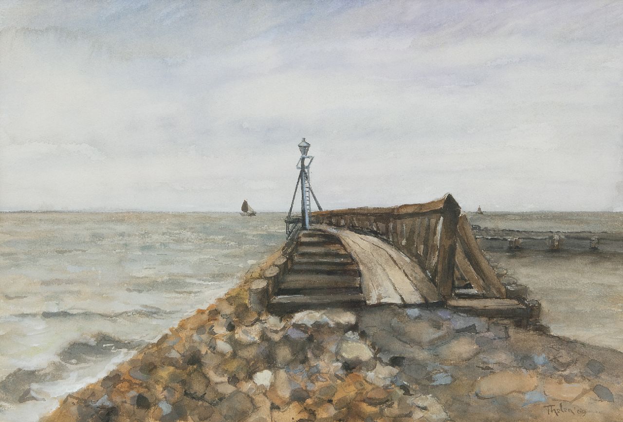 Tholen W.B.  | Willem Bastiaan Tholen | Aquarelle und Zeichnungen zum Verkauf angeboten | Der Hafen von Nijkerk, Aquarell auf Papier 38,3 x 56,5 cm, Unterzeichnet u.r. und datiert '09