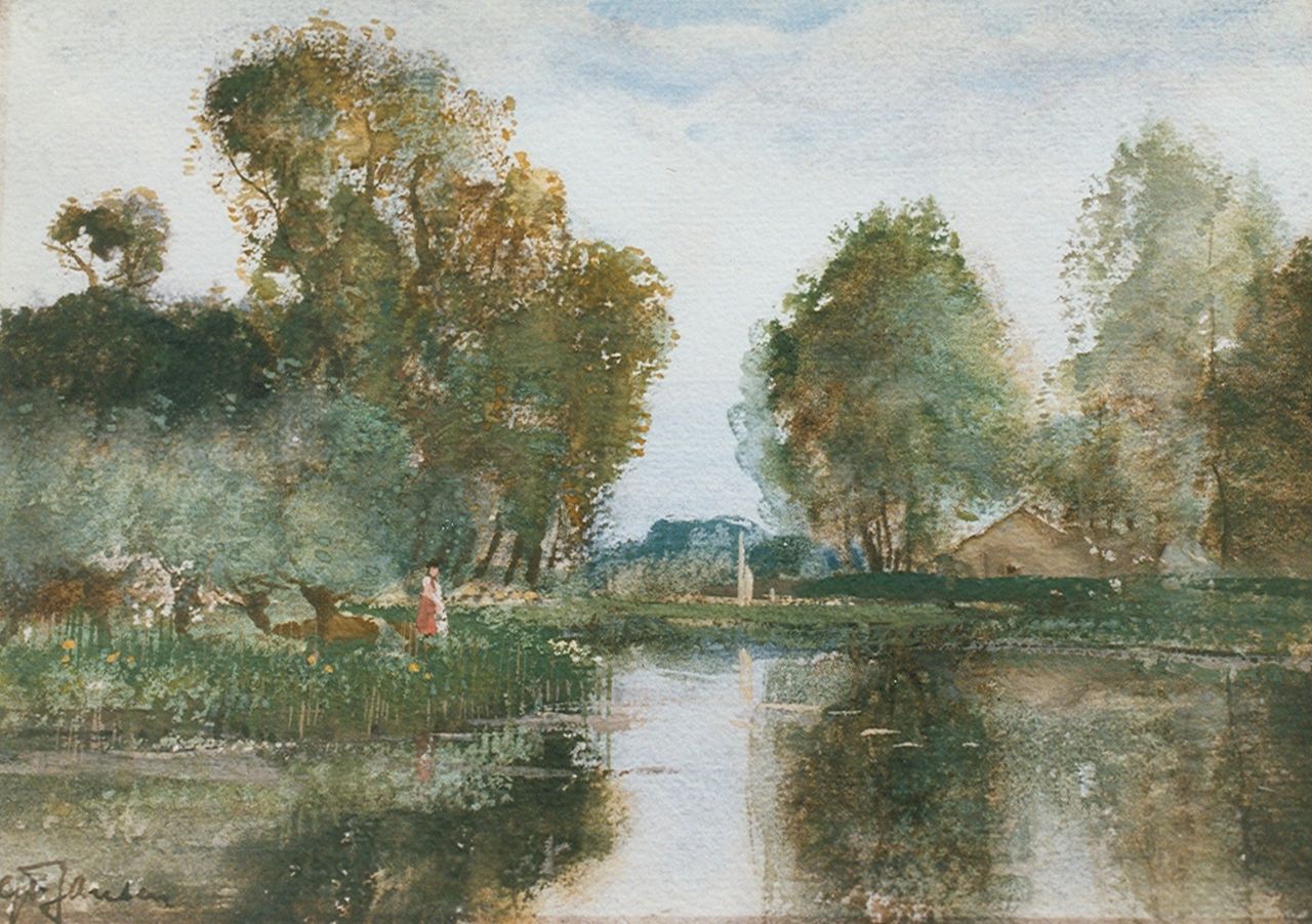 Jansen W.G.F.  | 'Willem' George Frederik Jansen, A polder canal, Aquarell auf Papier 17,5 x 25,0 cm, signed l.l.