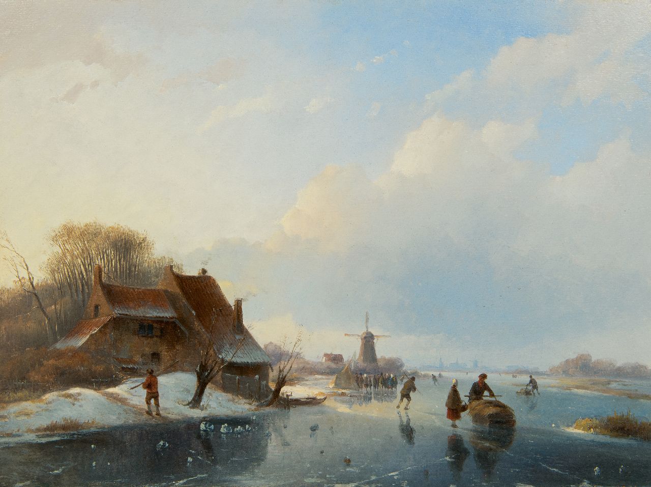Vester W.  | Willem Vester, Klarer Wintertag auf dem Eis, Öl auf Holz 32,6 x 43,5 cm, Unterzeichnet u.l.