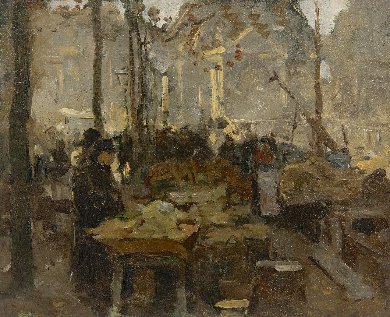 Tholen W.B.  | Willem Bastiaan Tholen, Markt am Kai, Öl auf Holz 29,1 x 35,9 cm, Unterzeichnet u.l. und datiert '83