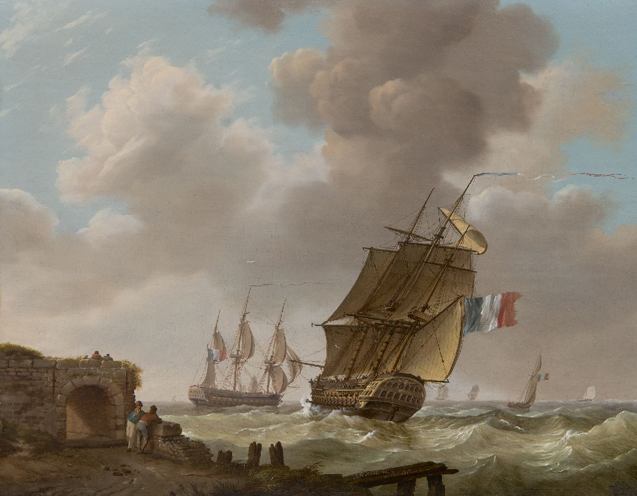 Koekkoek J.H.  | Johannes Hermanus Koekkoek | Gemälde zum Verkauf angeboten | Kriegsschiffen vor der Küste von Zeeland, Öl auf Holz 32,1 x 40,7 cm, Unterzeichnet u.m.