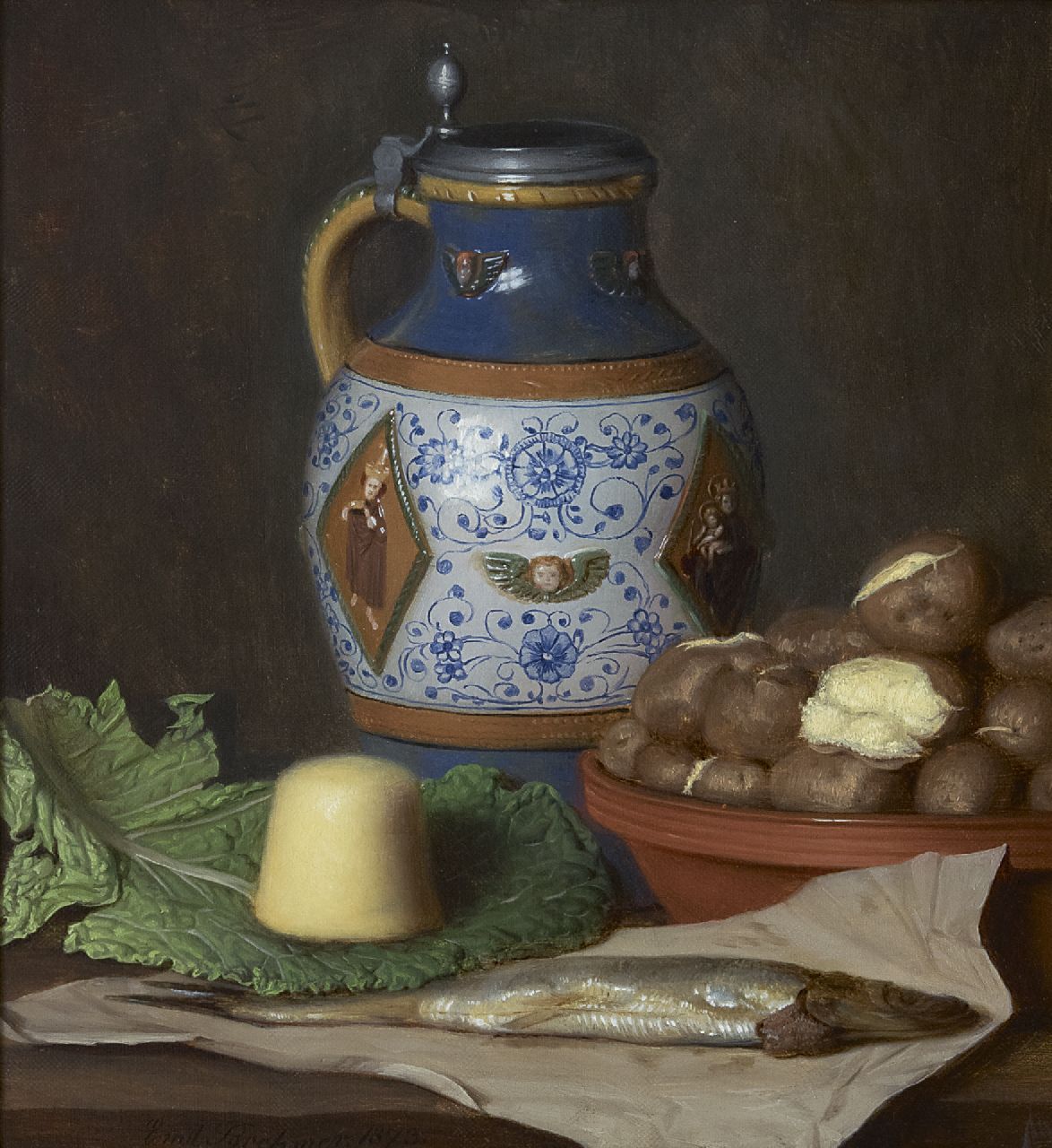 Emil Brehmer | Stlleben in einer Küche, Öl auf Leinwand, 31,0 x 28,4 cm, Unterzeichnet l.u. und datiert 1873