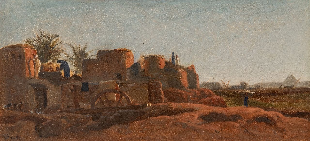 Goodall F.  | Frederick Goodall | Gemälde zum Verkauf angeboten | Dorf am Nil, Papier auf Leinwand 17,9 x 38,2 cm, Unterzeichnet mit Monogramm und datiert 1858, ohne Rahmen