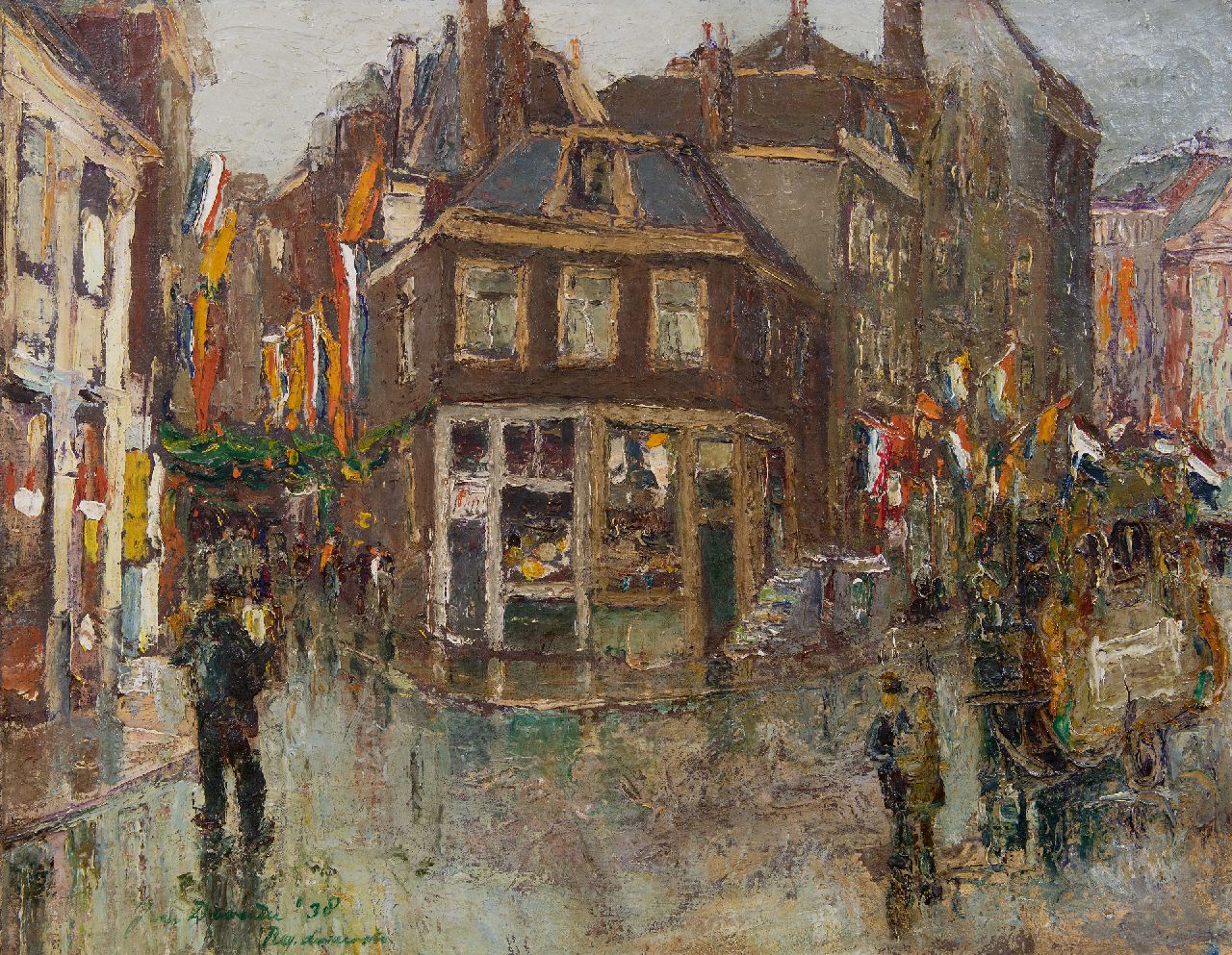 John van Deventer | Fest in Reguliersdwarsstraat, Amsterdam, Öl auf Leinwand, 55,7 x 70,3 cm, Unterzeichnet u.l. und datiert '38