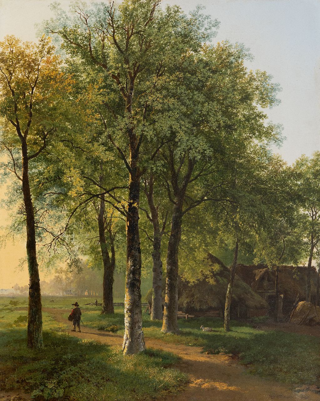 Koekkoek B.C.  | Barend Cornelis Koekkoek, Reisender auf einem Waldweg im hellen Sonnenlicht, Öl auf Leinwand 54,6 x 44,4 cm, Unterzeichnet u.r. und datiert 1829