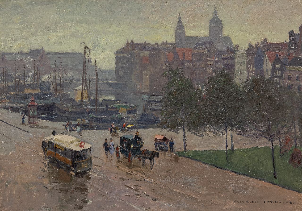 Hermanns H.  | Heinrich Hermanns, Der Damrak, Amsterdam, Öl auf Leinwand 44,6 x 63,6 cm, Unterzeichnet u.r.