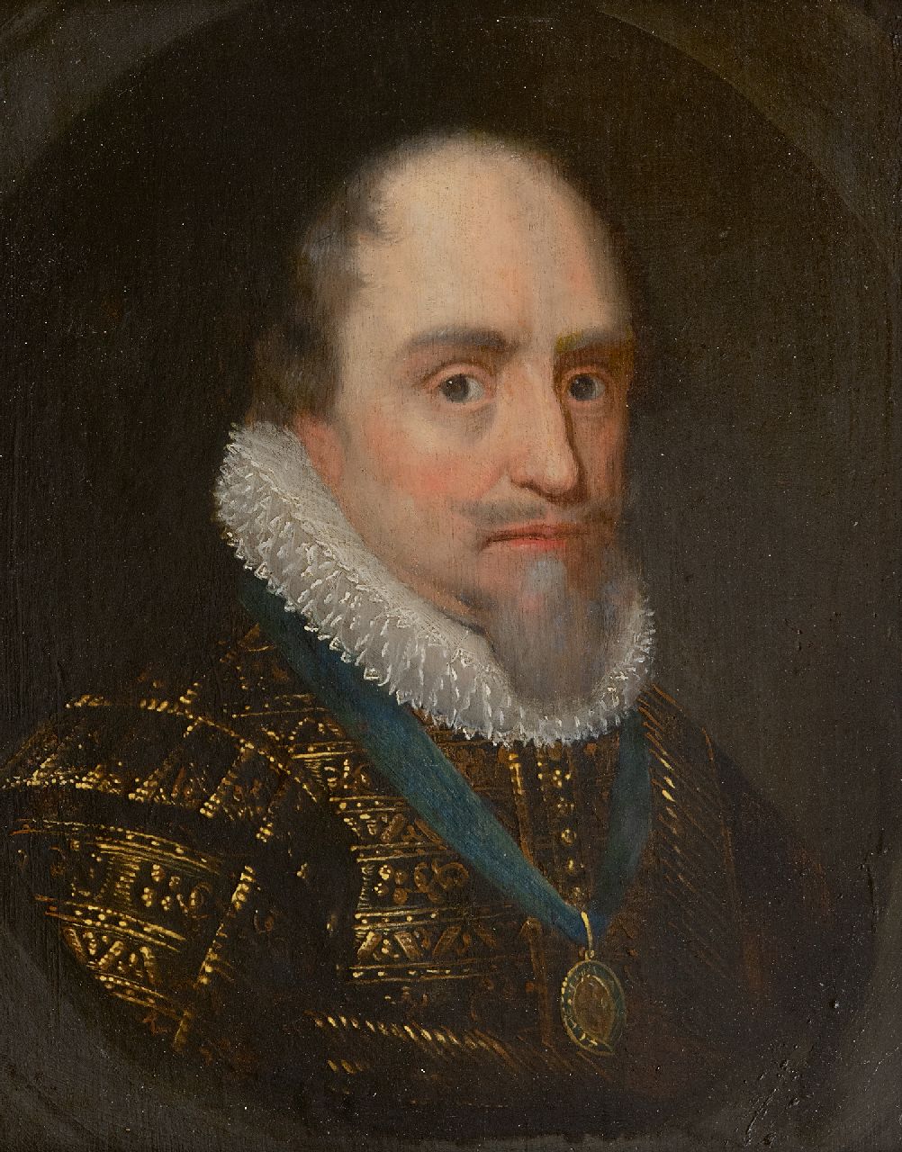 Mierevelt (atelier van) M.J. van | Michiel Jansz. van Mierevelt (atelier van) | Gemälde zum Verkauf angeboten | Porträt von Maurits, ca 1620, Prins van Oranje-Nassau  (1567-1625), Öl auf Holz 27,0 x 20,0 cm