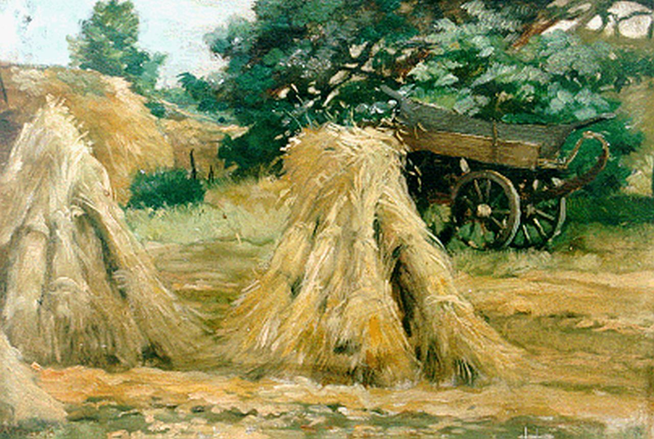 Visser jr. J.  | Jan Visser jr., Hay cocks, Öl auf Papier Malereifaser 39,0 x 55,0 cm, signed l.l.