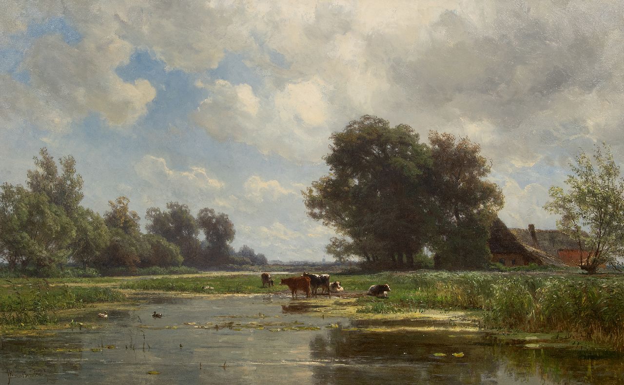 Borselen J.W. van | Jan Willem van Borselen | Gemälde zum Verkauf angeboten | Kühe am Wasser, Öl auf Leinwand 66,2 x 106,6 cm, Unterzeichnet l.u.