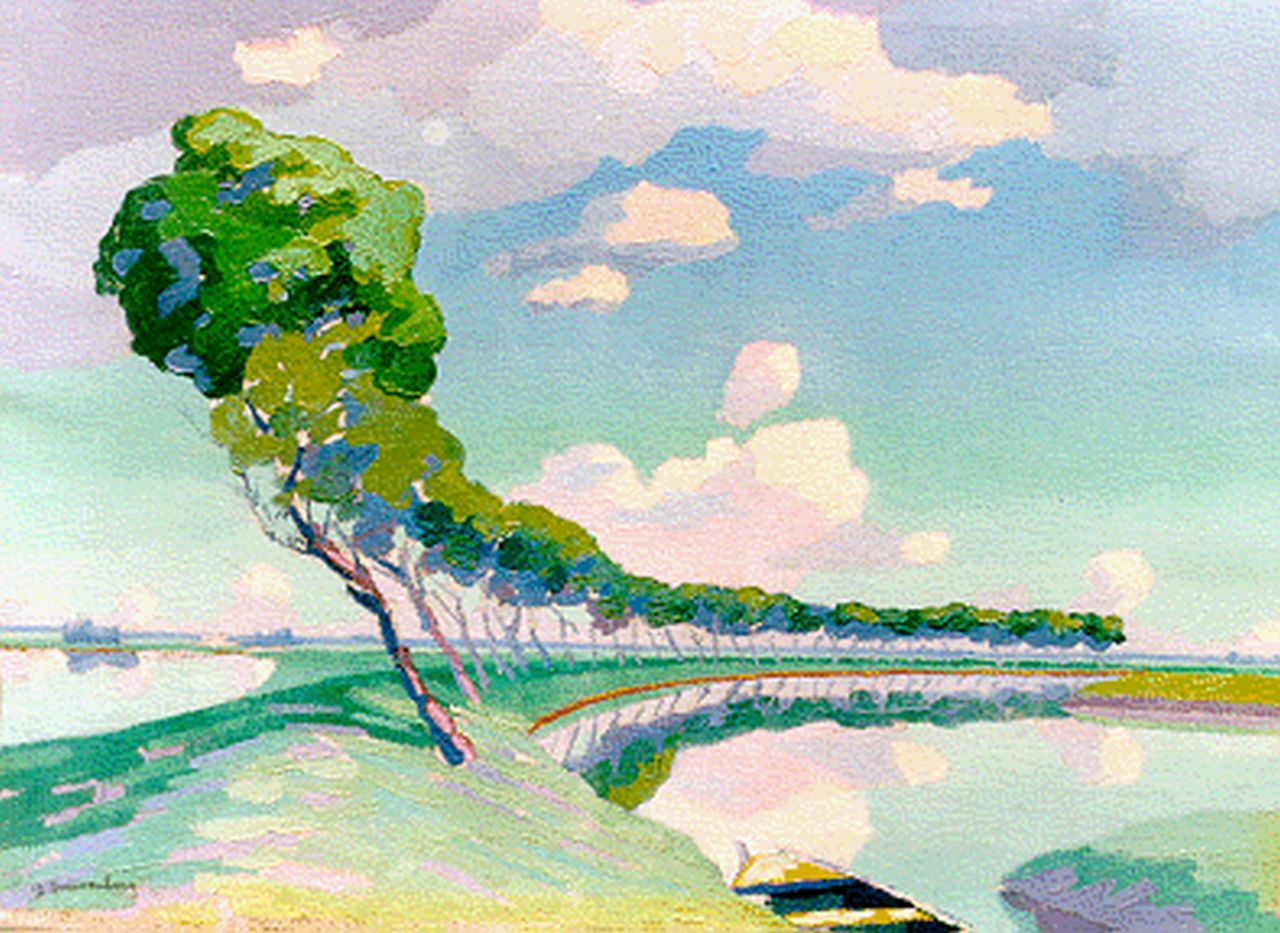 Smorenberg D.  | Dirk Smorenberg, Trees along a waterway, Öl auf Leinwand 37,7 x 47,0 cm, signed l.l. und dated 1917