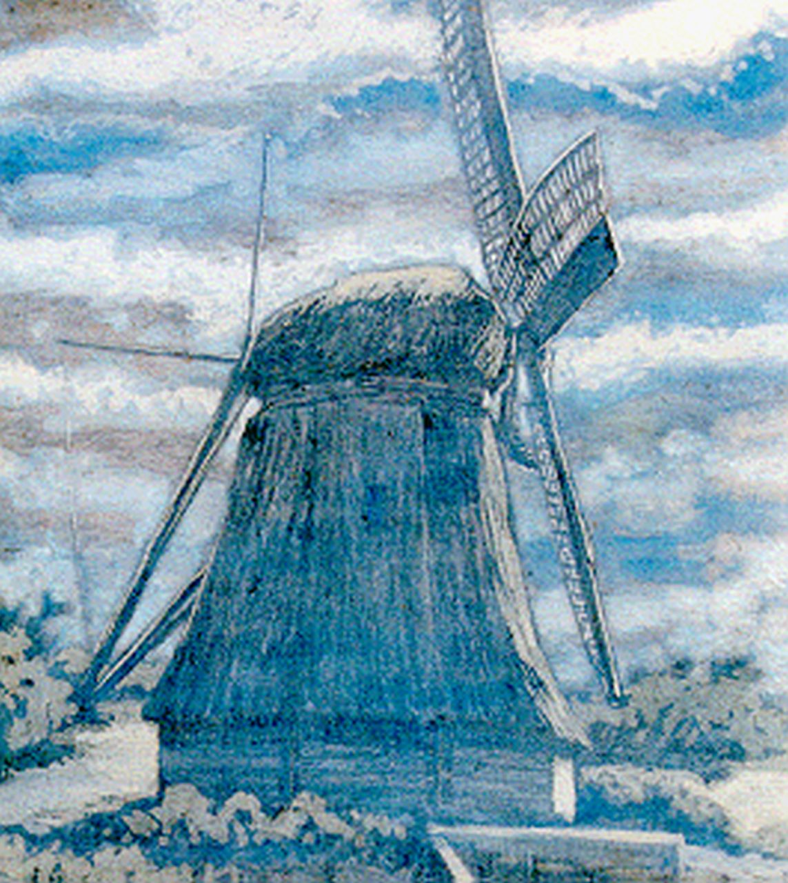 Schoonhoven van Beurden A.F.W.E. van | Alexander Franciscus Willem Emile 'Willy' van Schoonhoven van Beurden, A windmill by moonlight, Gouache auf Holzfaser 72,3 x 58,9 cm, signed l.l.