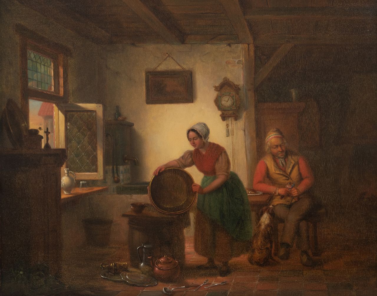 Heijligers A.F. | Antoon François Heijligers | Gemälde zum Verkauf angeboten | Kücheninnenraum mit figuren, Öl auf Holz 43,9 x 55,0 cm, Unterzeichnet u.r. und datiert 1846, ohne Rahmen Heijligers A.F. | Antoon François Heijligers | Gemälde zum Verkauf angeboten | Kücheninnenraum mit figuren, Öl auf Holz 43,9 x 55,0 cm, Unterzeichnet u.r. und datiert 1846, ohne Rahmen
