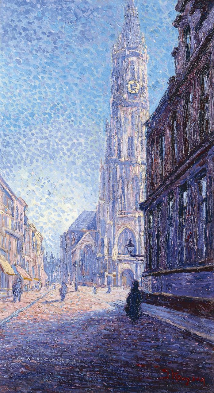 Kruysen J.  | Johannes 'Jan' Kruysen, A view of the tower of Delft at dawn, Öl auf Leinwand 70,5 x 39,2 cm, signed l.r.