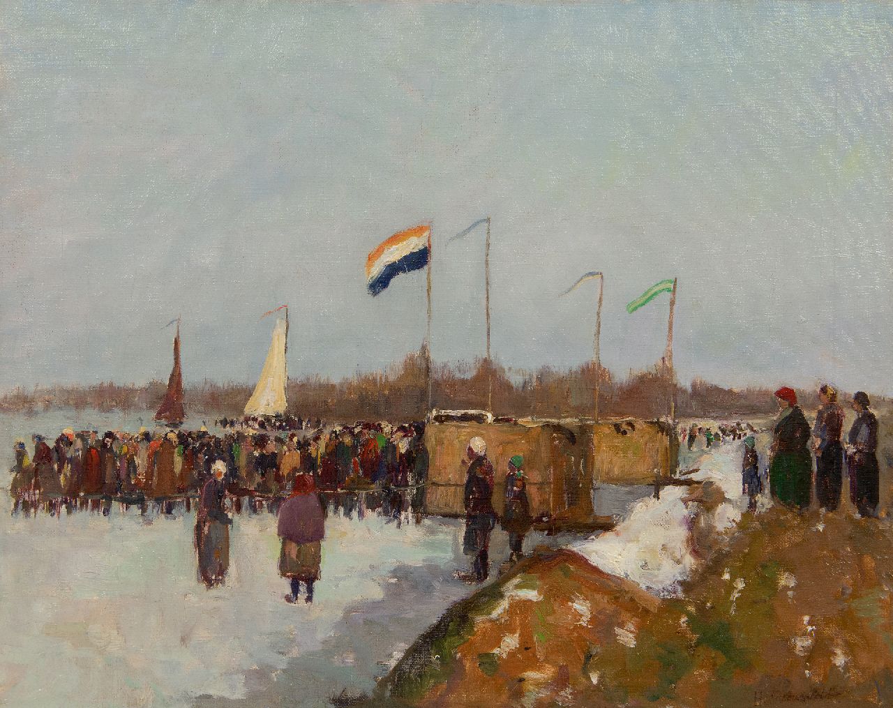 Frauenfelder H.  | Hendrik Frauenfelder | Gemälde zum Verkauf angeboten | Eissegelwettbewerb, De Kaag, Öl auf Leinwand 40,4 x 50,3 cm, Unterzeichnet u.r.