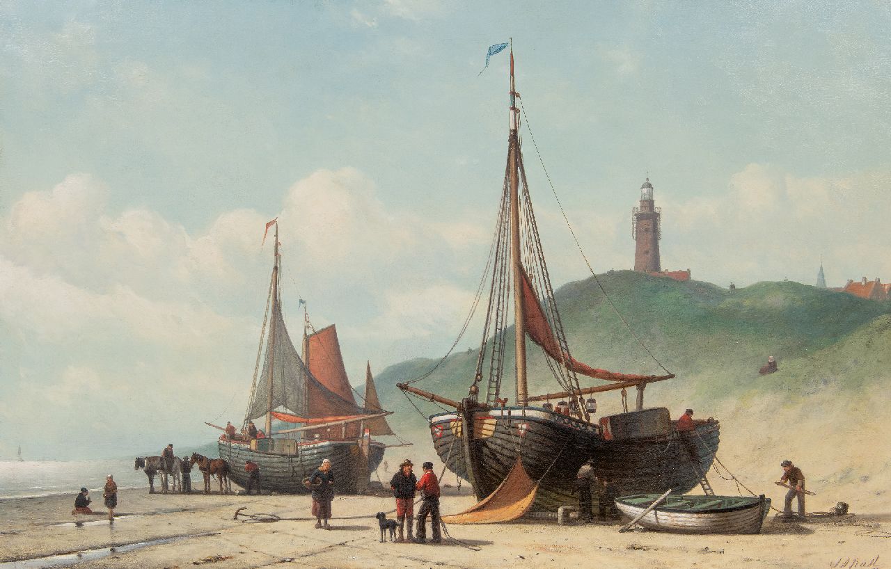 Rust J.A.  | Johan 'Adolph' Rust | Gemälde zum Verkauf angeboten | Fischerboote am Strand, Öl auf Leinwand 65,0 x 100,3 cm, Unterzeichnet u.r.