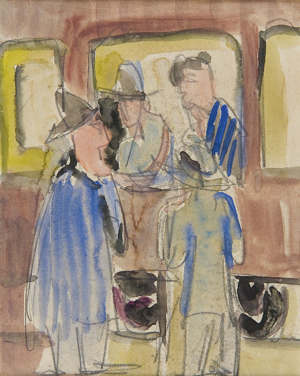 Kirchner E.L.  | Ernst Ludwig Kirchner, Abschied am Bahnhof, Bleistift und Aquarell auf Papier 20,8 x 16,6 cm