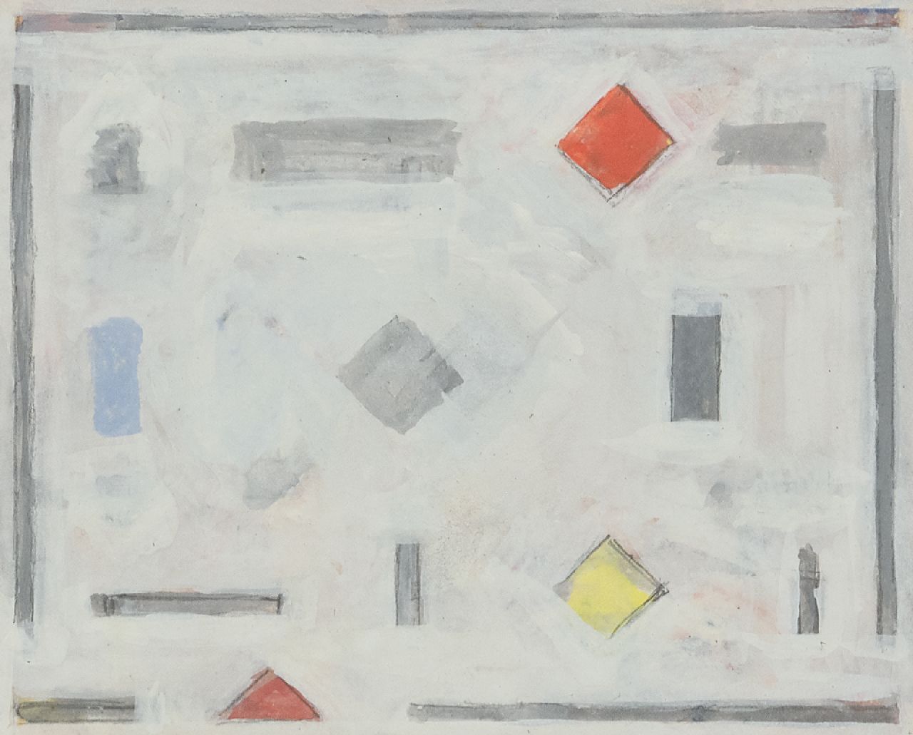 Bart van der Leck | Compositie (Entwurf für einen Teppich), Gouache auf Papier, 13,5 x 16,5 cm, zu datieren Anfang der 1930er Jahre