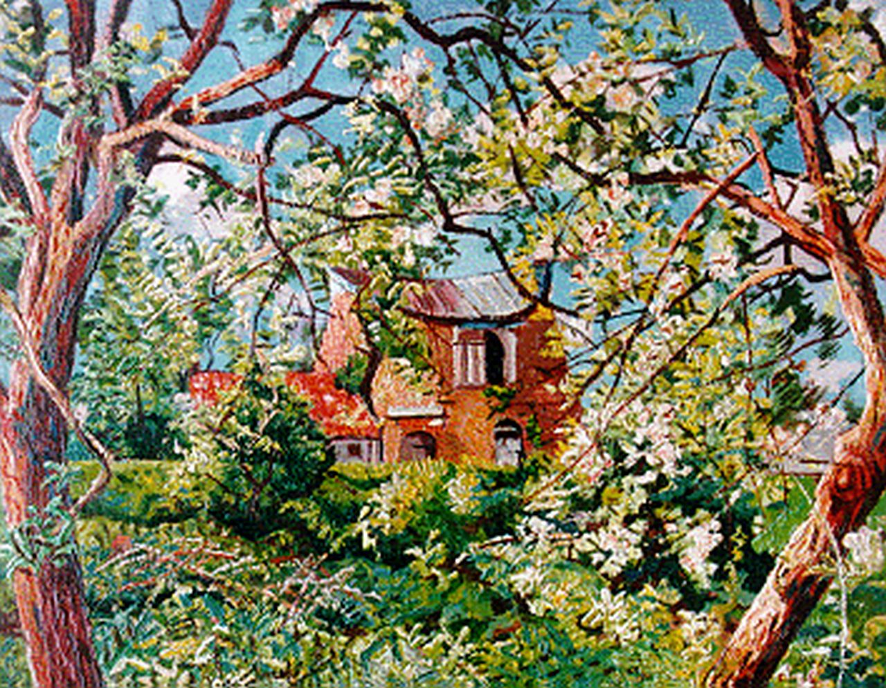 Bieling H.F.  | Hermann Friederich 'Herman' Bieling, An orchard in blossom, Öl auf Leinwand 46,3 x 60,4 cm, signed l.r. und dated '48