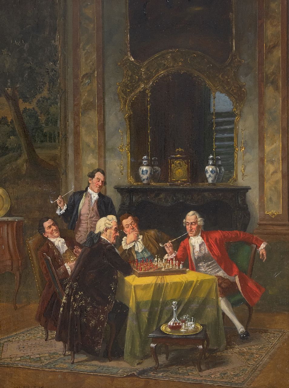 Franke A.J.  | Albert Joseph Franke | Gemälde zum Verkauf angeboten | Ein spannendes Schachspiel, Öl auf Holz 40,1 x 29,6 cm, Unterzeichnet u.l.