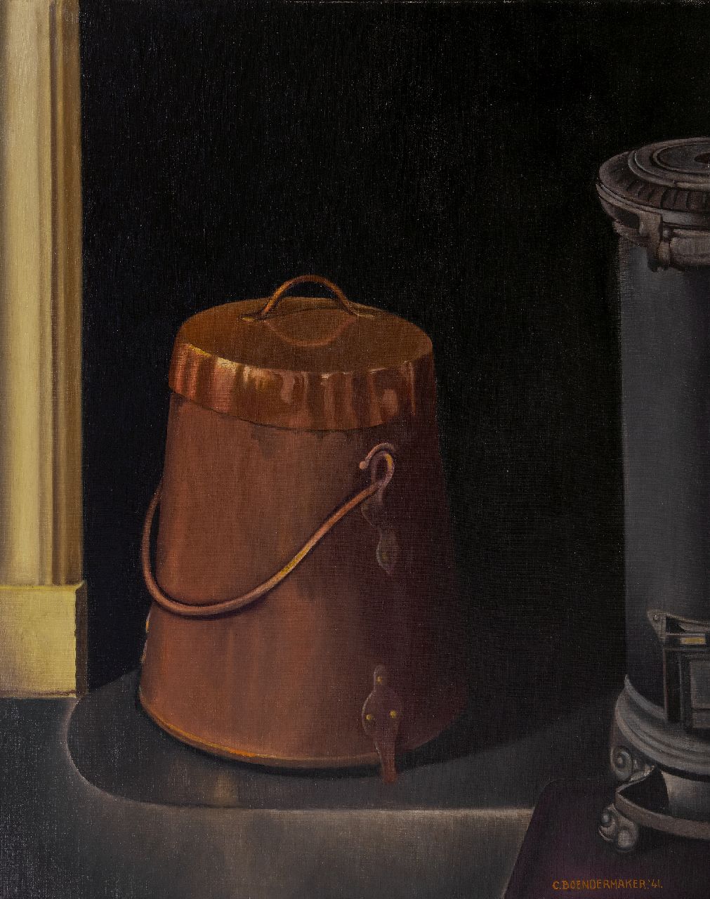 Boendermaker C.  | Cornelis 'Kees' Boendermaker | Gemälde zum Verkauf angeboten | Stillleben mit Kupfertopf und Herd, Öl auf Leinwand 83,4 x 67,5 cm, Unterzeichnet u.r. und datiert '41