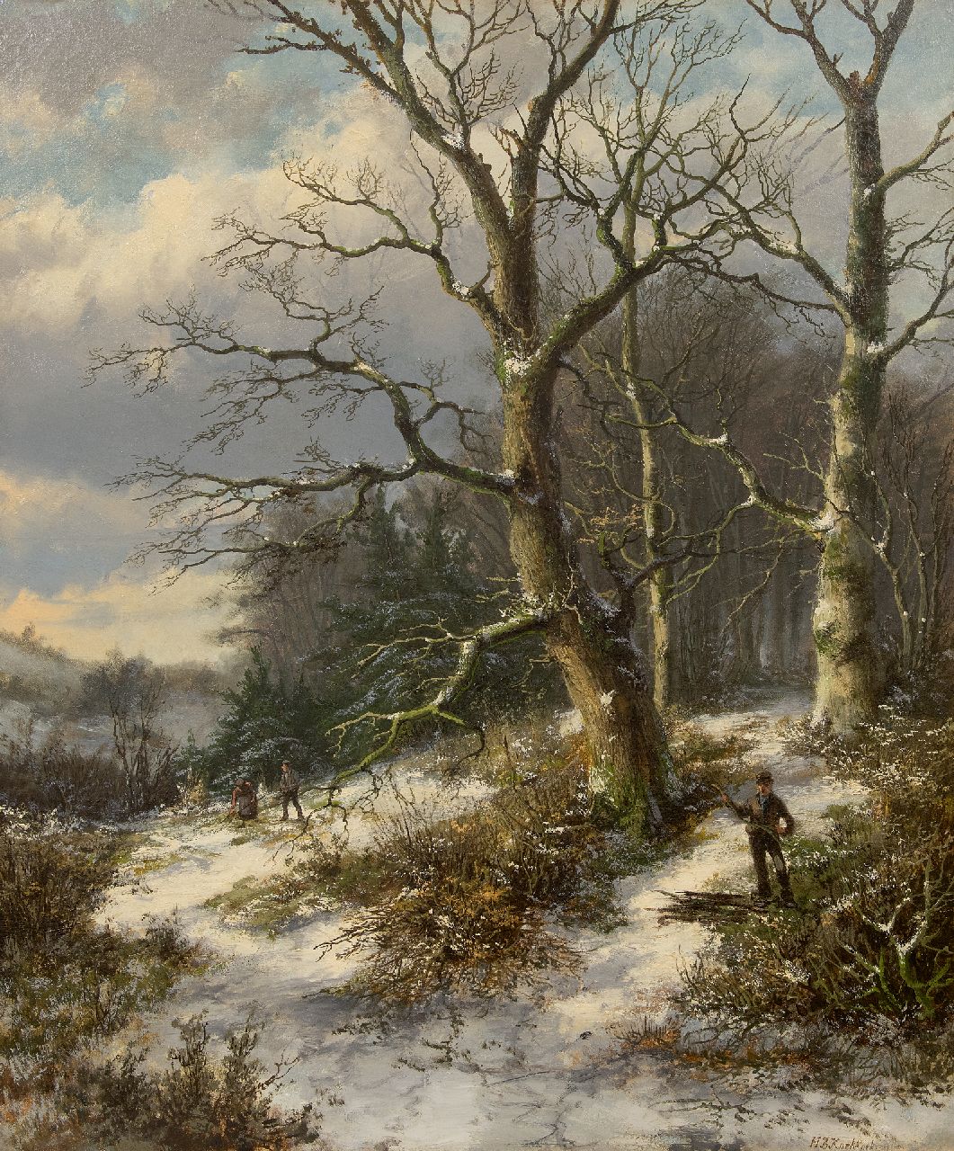Koekkoek B.H.  | Barend Hendrik 'H.B.' Koekkoek, Holz sammeln in einem verschneiten Wald, Öl auf Leinwand 76,6 x 63,8 cm, Unterzeichnet u.r.