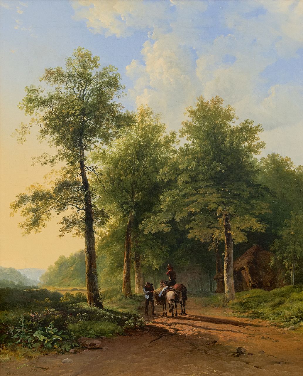 Bodeman W.  | Willem Bodeman | Gemälde zum Verkauf angeboten | Landschaft mit Landvolk und Pferden an einem Spätsommertag, Öl auf Leinwand 67,2 x 54,6 cm, Unterzeichnet u.l. und datiert 1832