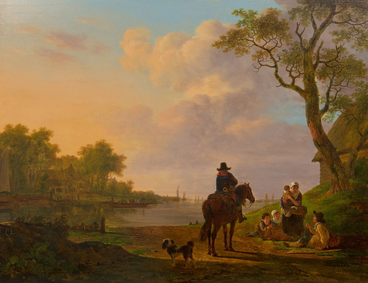 Strij J. van | Jacob van Strij | Gemälde zum Verkauf angeboten | Der Postillion, Öl auf Holz 64,9 x 83,8 cm, Unterzeichnet u.r.