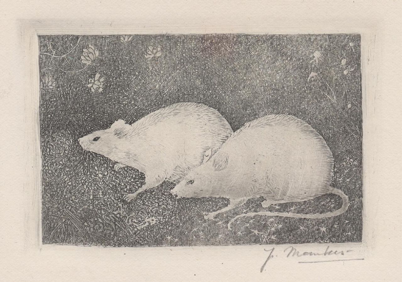 Mankes J.  | Jan Mankes | Grafik zum Verkauf angeboten | Zwei Mäuse, Kupferstich auf Papier 10,7 x 13,2 cm, Unterzeichnet r.u. (in Bleistift) und zu datieren 1916