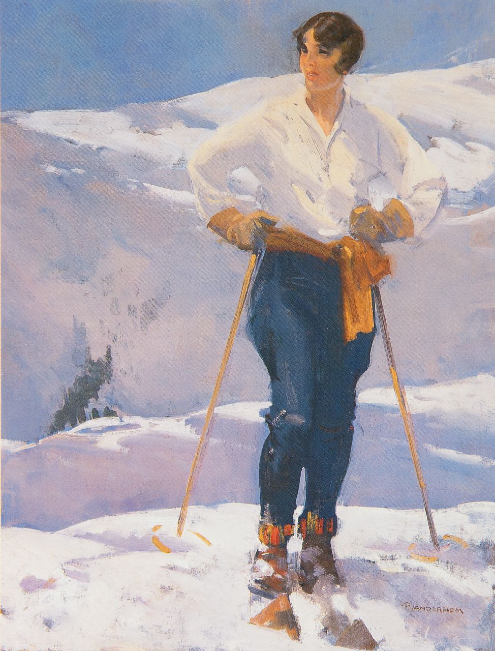 Hem P. van der | Pieter 'Piet' van der Hem, Junge Frau auf Skiern, Öl auf Leinwand 64,5 x 50,0 cm, Unterzeichnet u.r. und zu datieren 1920er Jahren