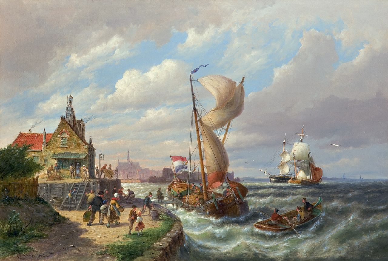 Dommershuijzen P.C.  | Pieter Cornelis Dommershuijzen | Gemälde zum Verkauf angeboten | Abfahrt der Fähre, Öl auf Leinwand 50,7 x 76,2 cm, Unterzeichnet l.u. und datiert 1912