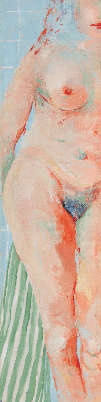 Hemert E. van | Evert van Hemert, Voyeur (Frau unter der Dusche), Acryl auf Leinwand 116,5 x 31,0 cm, Unterzeichnet u.r. und datiert '82