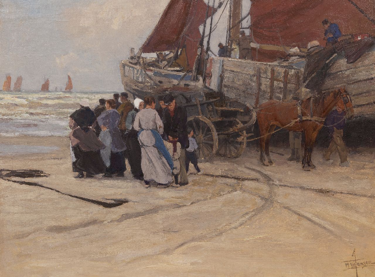 Hendrik Willebrord Jansen | Die Abreise der Fischer, Katwijk, Öl auf Leinwand, 62,0 x 83,0 cm, Unterzeichnet u.r.