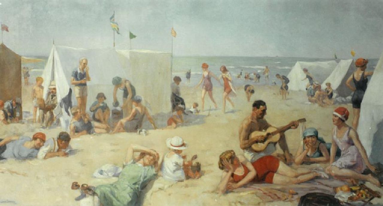 Soonius L.  | Lodewijk 'Louis' Soonius, Tag am Strand, Öl auf Leinwand 200,0 x 440,0 cm, Unterzeichnet l.u.