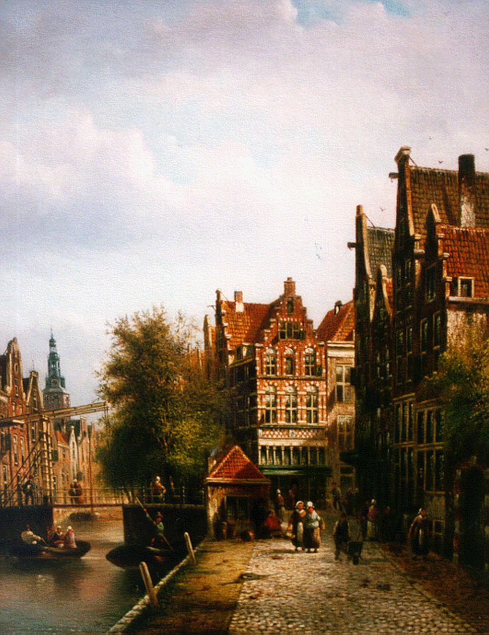 Spohler J.F.  | Johannes Franciscus Spohler, A canal in a Dutch town, Öl auf Leinwand 43,9 x 34,6 cm, signed l.r.